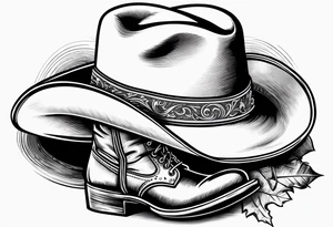 Music notes around Cowboy boots with cowboy hat tattoo idea