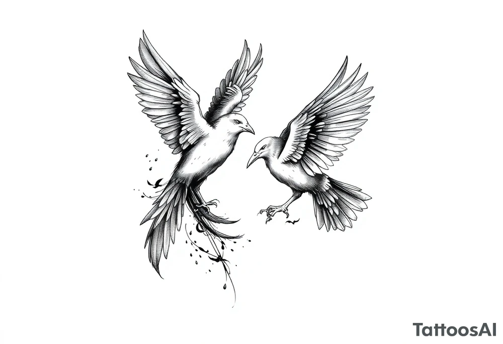 dove and raven fighting tattoo idea