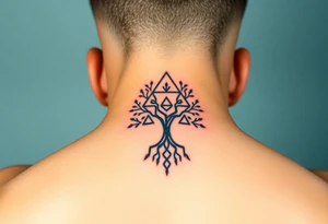 A geometric family tree with deep root interconnected triangles and hexagons, reflecting the strong foundation of ancestry tattoo idea