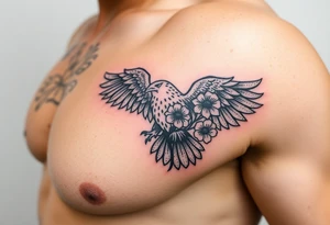 eagle with flowers wings not open tattoo idea