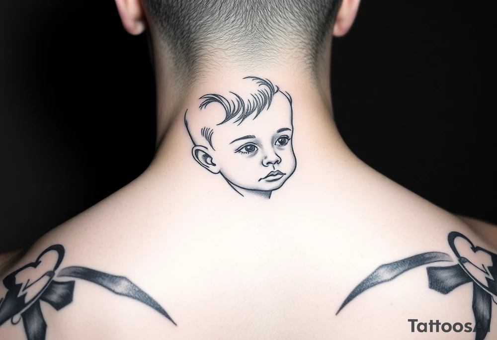 give me a full neck tattoo of Richie rich as a baby 
 in black ink tattoo idea