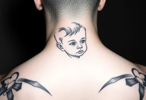 give me a full neck tattoo of Richie rich as a baby 
 in black ink tattoo idea
