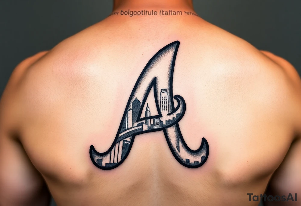 Atlanta Braves letter logo “A” overlapping a piece of the Atlanta skyline in the back. Small and jam packed tattoo idea