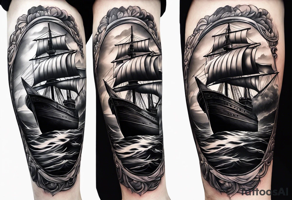 lower leg sleeve with a ship tattoo idea