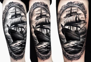 lower leg sleeve with a ship tattoo idea