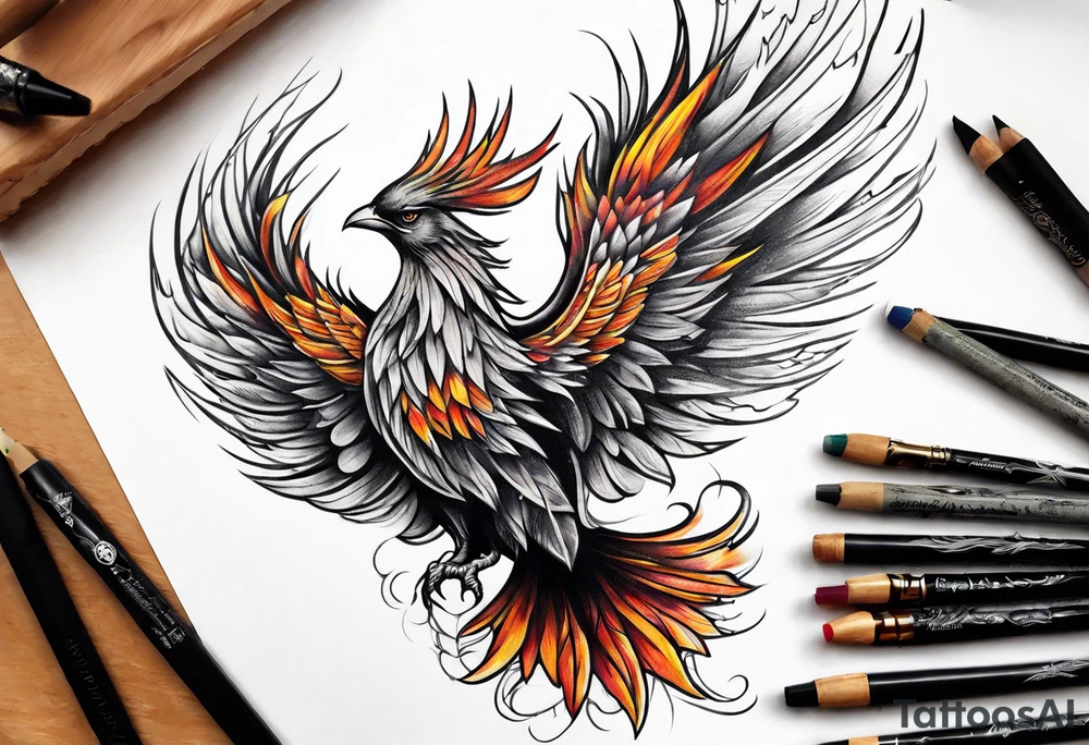 Full color phoenix half sleeve tattoo idea