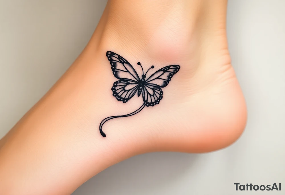 ethereal butterfly with flowing silk ribbons in moonlight tattoo idea
