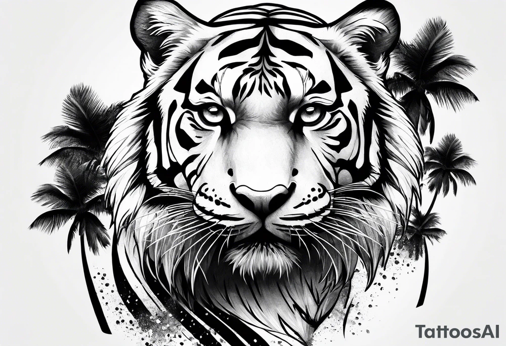 tiger climbing palm tree tattoo idea