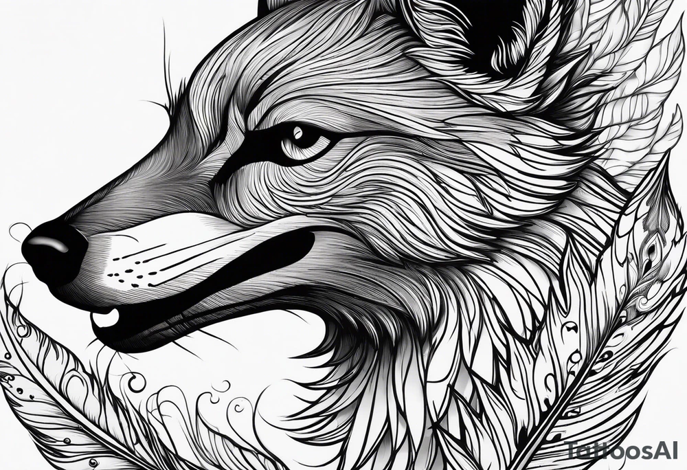 Peacock feather, wolf pup tattoo idea