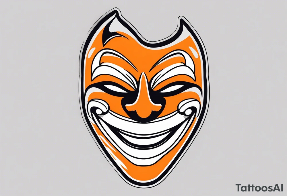 Laughing mask that is orange and black simplistic tattoo idea