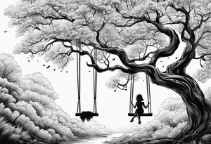 Wollow tree. Girl on a swing. tattoo idea