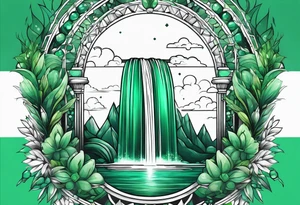 Emerald stones waterfall background tattoo idea