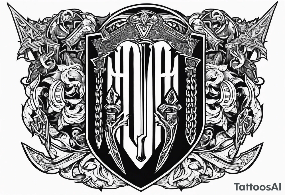 Valhalla sword fire chains shield tattoo idea