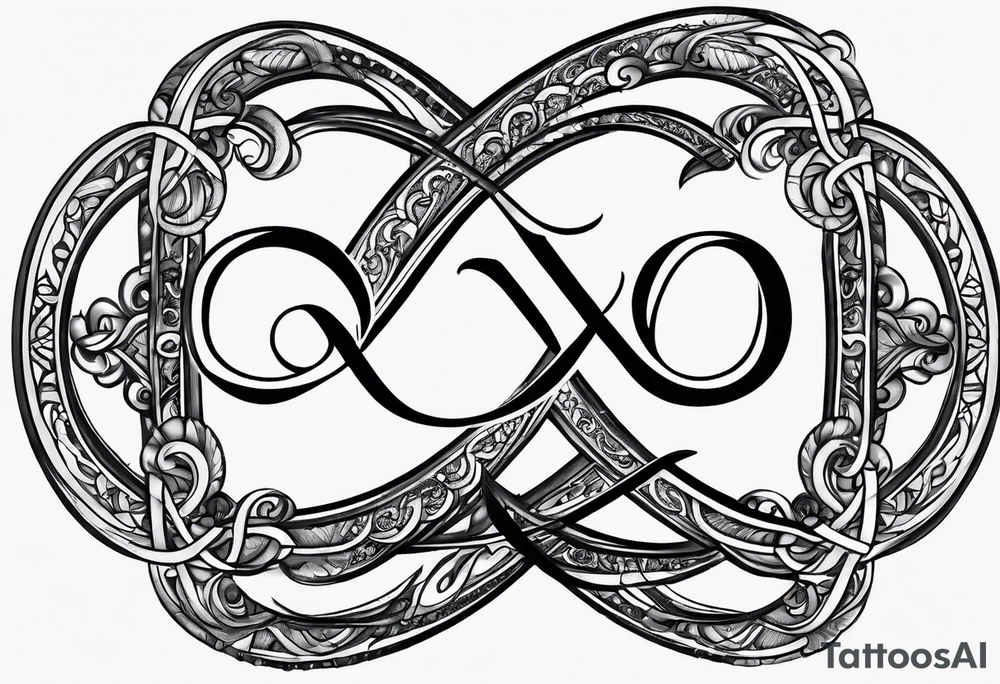 Simple Infinity symbol with a capital letter B in the center, a capital letter J in the left side, and a capital letter J in the right side tattoo idea