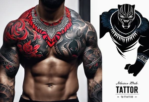 unique black panther tattoo, dynamic pose, showcasing its strength and grace, striking red eyes, intense and captivating elements, artistic flair, blending realism with abstract elements tattoo idea