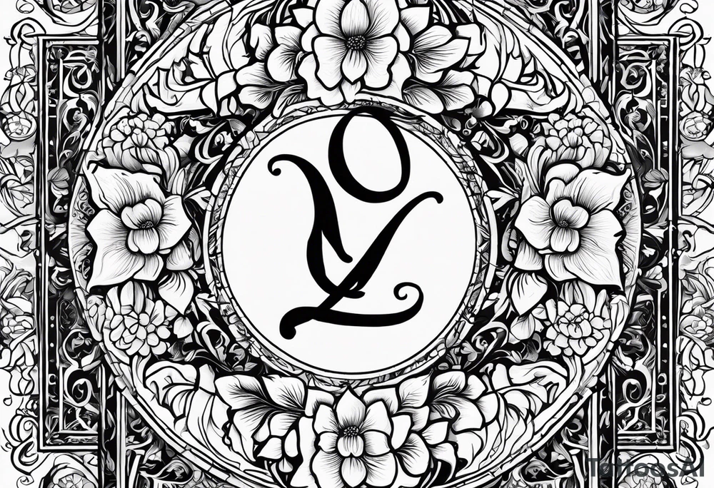 The name “odin” in script cursive writing with April birth flowers placed nicely through it and a dogs nose print at the end tattoo idea