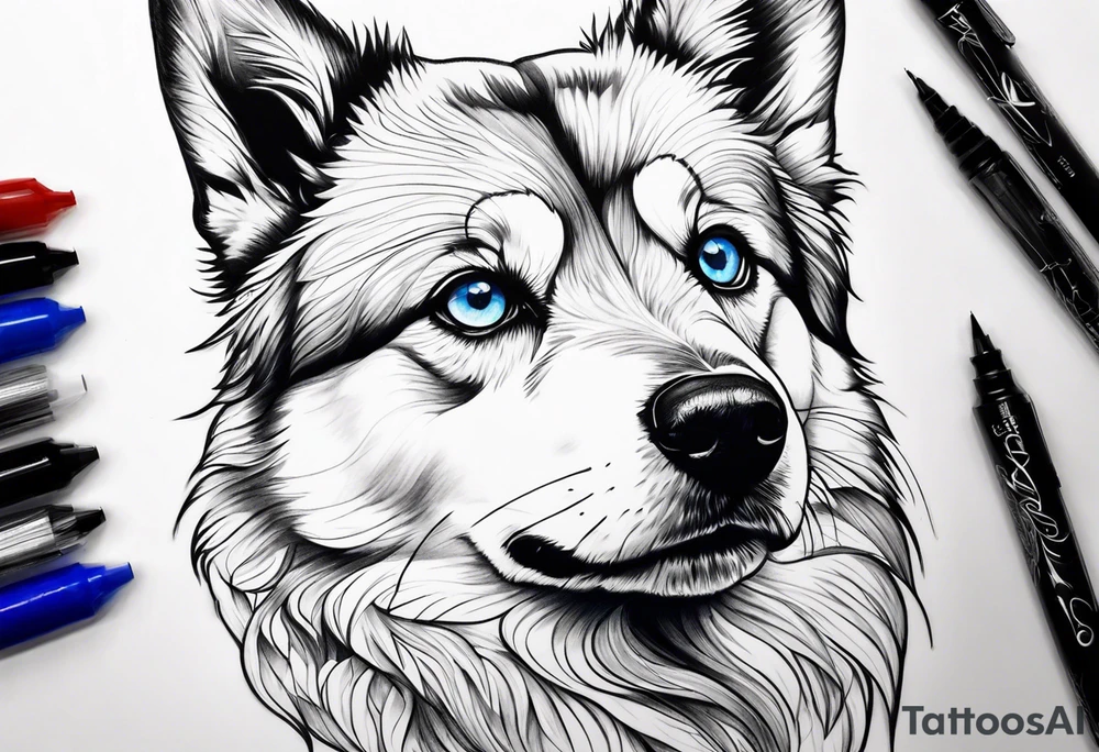 Black and white pomski blue eyes tattoo idea