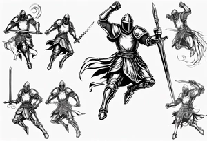 A Paladin Knight in mid-air with his sword about to attack. tattoo idea
