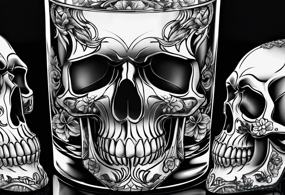 Whiskey glass with skull icecube tattoo idea