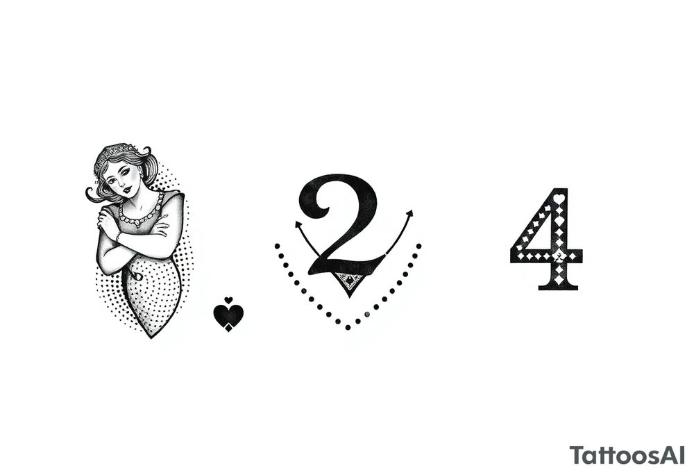 (Queen of hearts, 2 of hearts and 4 of hearts) playing cards tattoo idea