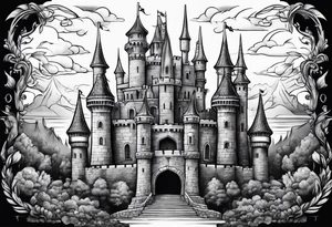 A Castle with legs and arms tattoo idea