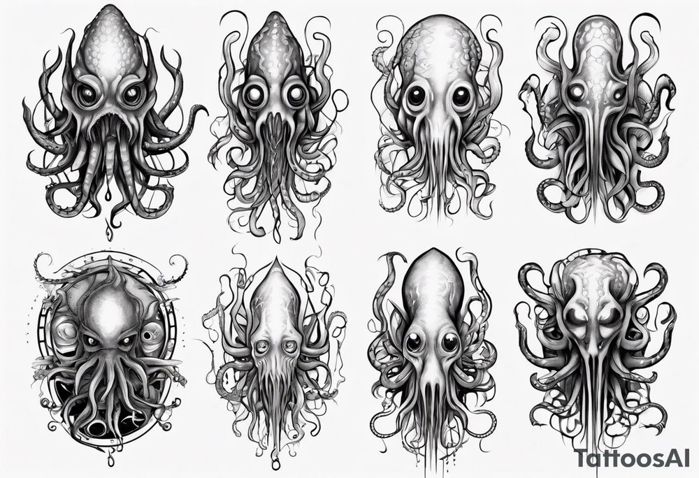 lovecraft theme with tentacle+++ and eyes for forearms tattoo idea