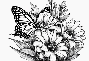 Daisies, lily of the valley, aster, butterfly tattoo idea