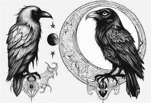 Raven on the left with the Sun. Owl on the right with Moon. Mystic. Dark Demonic Energy. tattoo idea