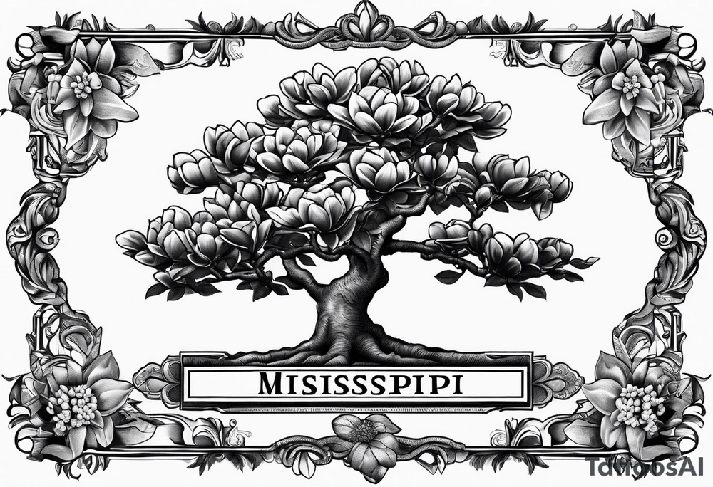 Southern magnolia tree with the word Mississippi tattoo idea