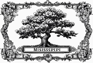 Southern magnolia tree with the word Mississippi tattoo idea