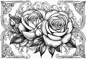 Roses and tulips with decorative swirls tattoo idea