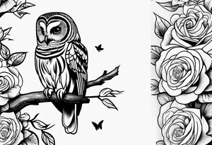 Barred owl and a rose with writing “but the greatest of these is love” tattoo idea