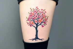 Flowering Hawthorn tree with  lillys planted on each side of the Hawthorn tree tattoo idea