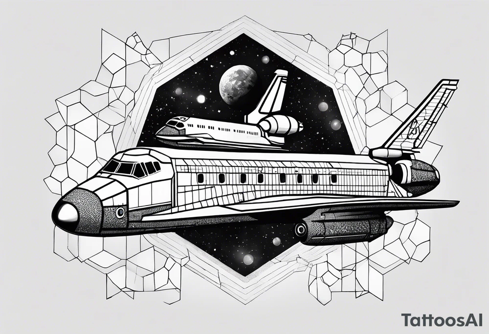 black and white space shuttle on black background made of hexagons tattoo idea black and white space shuttle on black background made of hexagons tattoo idea