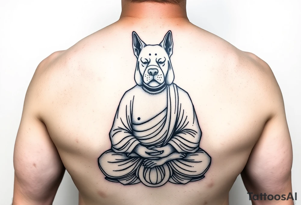 Meditating fat Buddha with dog head tattoo idea