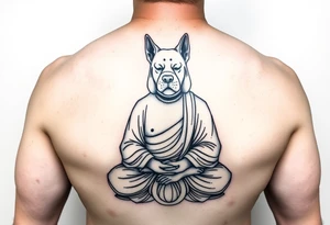 Meditating fat Buddha with dog head tattoo idea