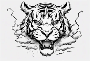 A thundergod tiger forearm tattoo, with lightning and clouds filling the area tattoo idea