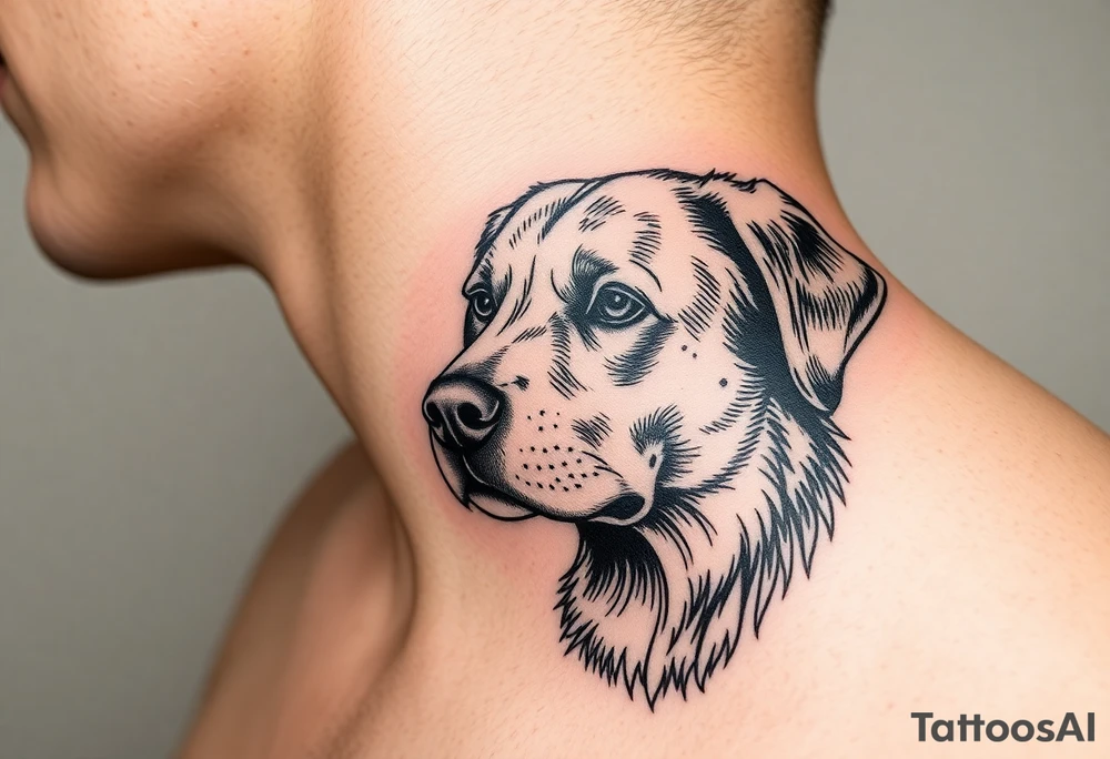 One lined black ink art . Of dog/Aquarius elegant portrait. With the name Kiwi tattoo idea