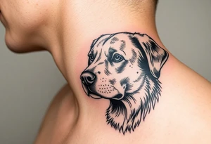 One lined black ink art . Of dog/Aquarius elegant portrait. With the name Kiwi tattoo idea