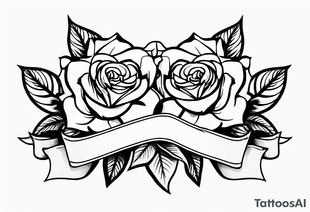 2 roses with banner between them wide tattoo idea