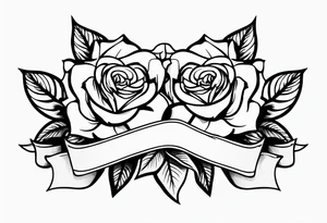 2 roses with banner between them wide tattoo idea