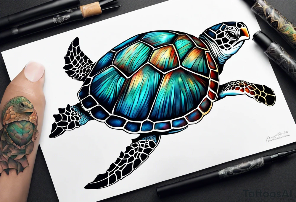 sea turtle on knee with shell on the knee cap tattoo idea