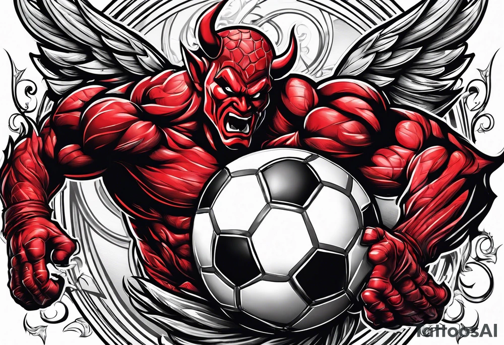 Red Devil heading a 
football tattoo idea