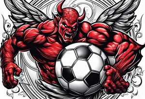 Red Devil heading a 
football tattoo idea