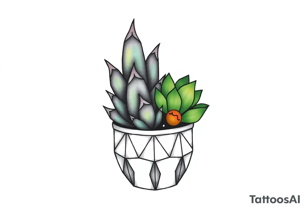 cute cacti and succulent in a pot tattoo idea