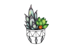 cute cacti and succulent in a pot tattoo idea