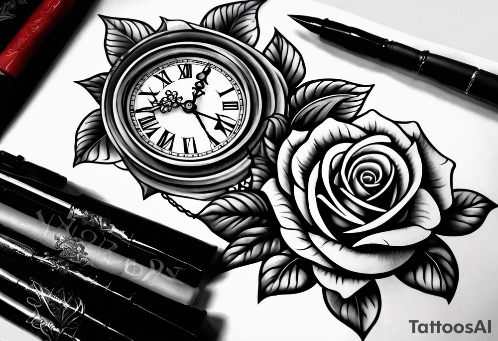 Cross anchor clock and Rose for a halve sleeve tattoo idea