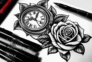 Cross anchor clock and Rose for a halve sleeve tattoo idea