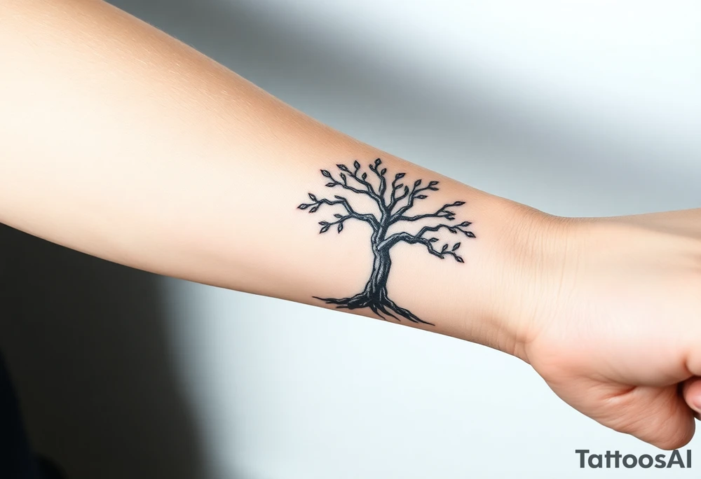 Design a tattoo symbolizing personal rebirth and freedom. or tree emerging from darkness, representing overcoming addiction, self-love, and inner strength. Include meditation elements. Style: minimalistic, meaningful, with clean lines and hope-driven symbolism. tattoo idea