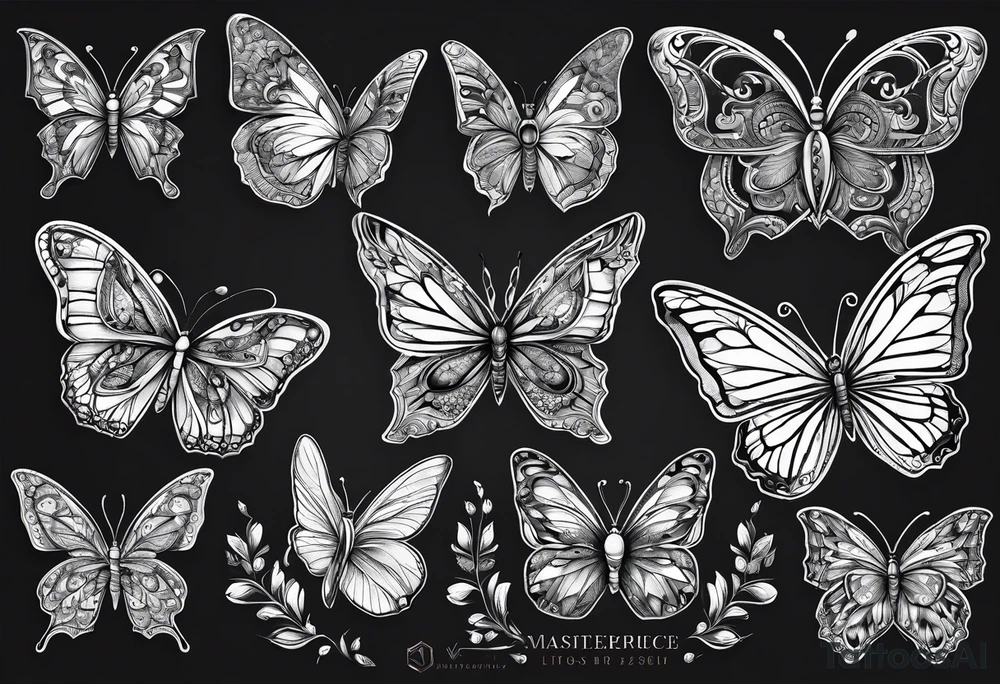 3 fine line butterflies in different positions tattoo idea 3 fine line butterflies in different positions tattoo idea